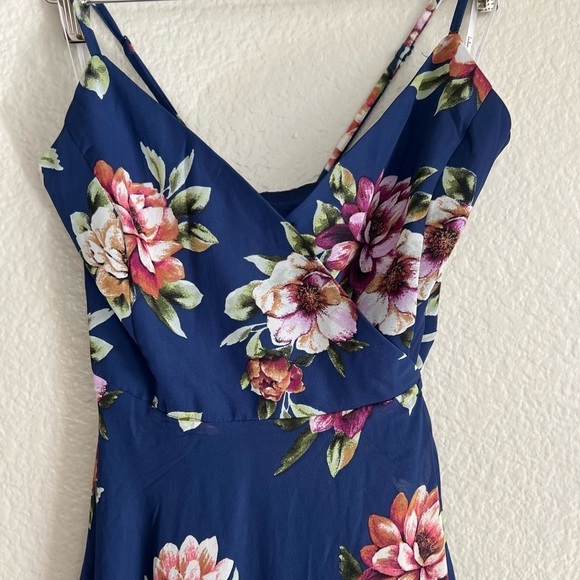 NWOT Always There For Me Navy Blue Floral Print Wrap Maxi Dress - Picture 7 of 7